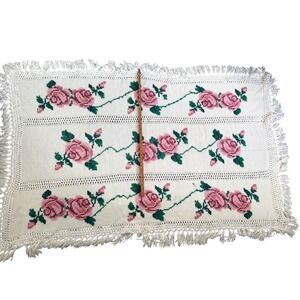 Vintage Cottage core Handmade blanket, Rose motif 45x72